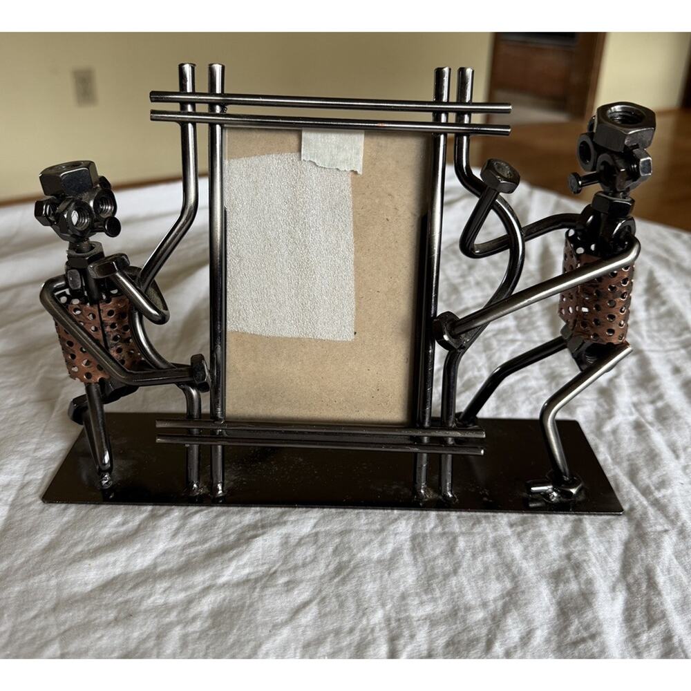 Steam Punk Metal Art Brutalist Wire Men Picture Frame 3.5” X 5” Home Decor